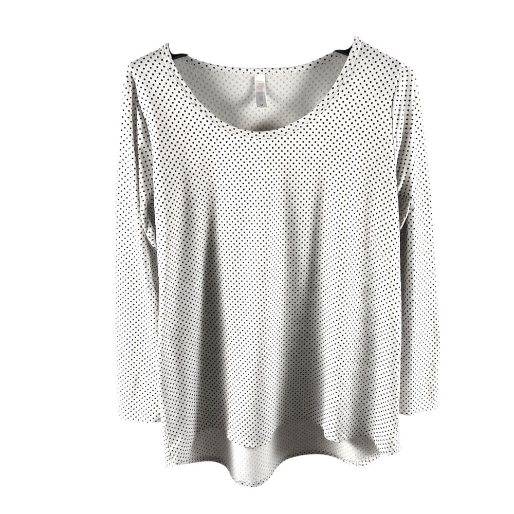 LuLaRoe Polka Dot Long Sleeve Top White Black High Low Hem Medium